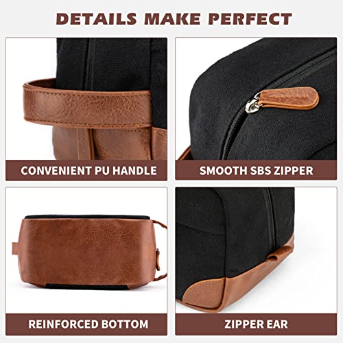 Vorspack Large Toiletry Bag Hanging Dopp Kit for Men Water Resistant Canvas Shaving Bag with Large Capacity for Travel- Black
