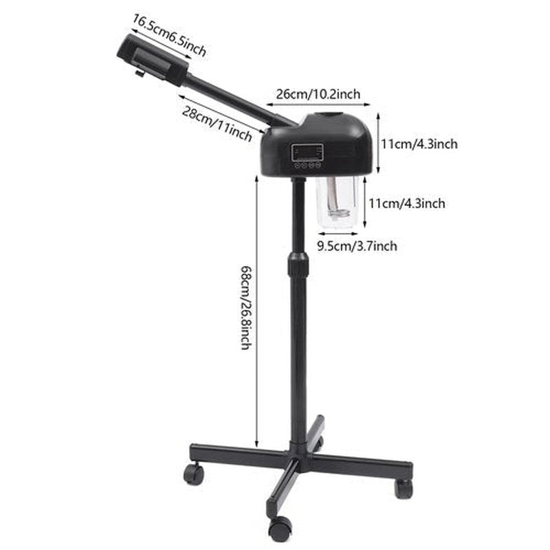 Professional Facial Steamer Machine on Wheels, Standing Esthetician Steamer, Facial Be Used for Skin Rejuvenation, Steamer for Facial Used for Spa or Personal Care (Black)