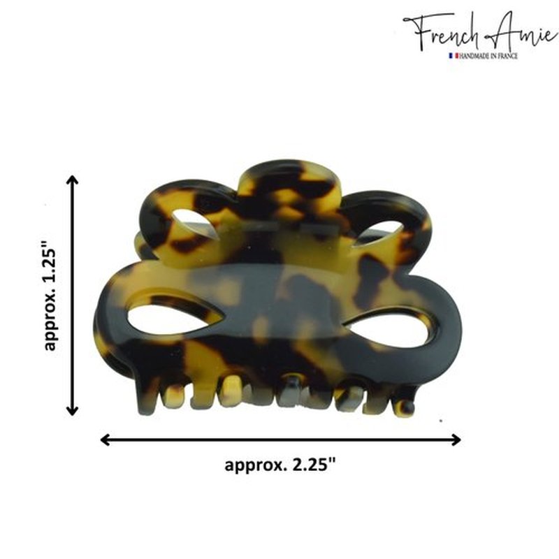 French Amie Flower Small 2 1/4" Handmade Cellulose Acetate Covered Spring Claw No Slip Grip Hair Clips Claw Girls Hair Claw Clips Jaw Fashion Durable Styling Paris Hair Accessories for Women, Made in