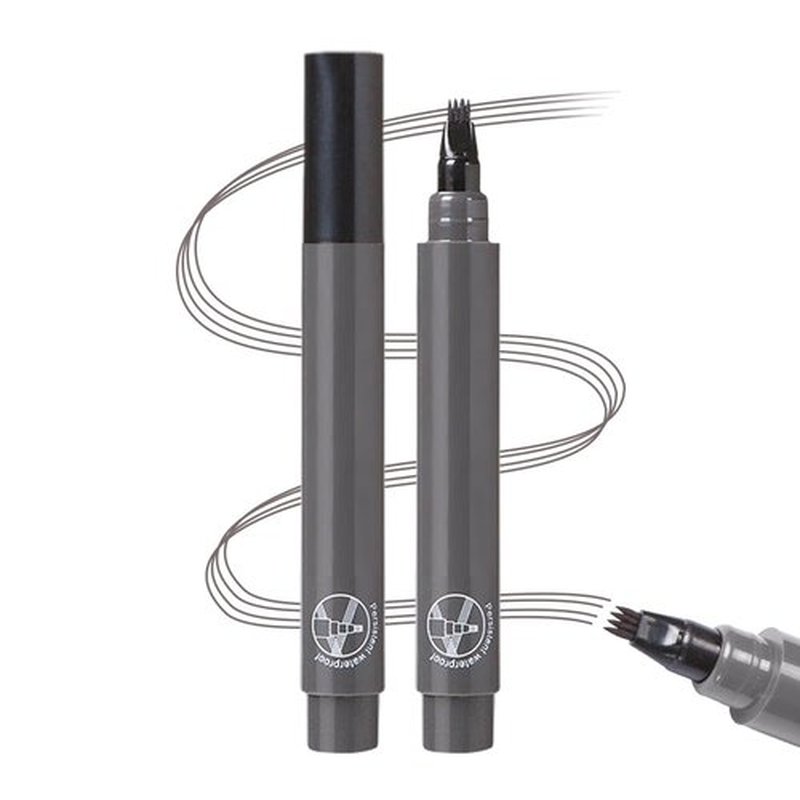 Microblading Eyebrow Pencil, 2025 New 3D Microblading Eyebrow Pen Contouring Pen 4 Tipped Brow Pen, Long Lasting Brow Pencil with Hair Like Strokes (Gray)