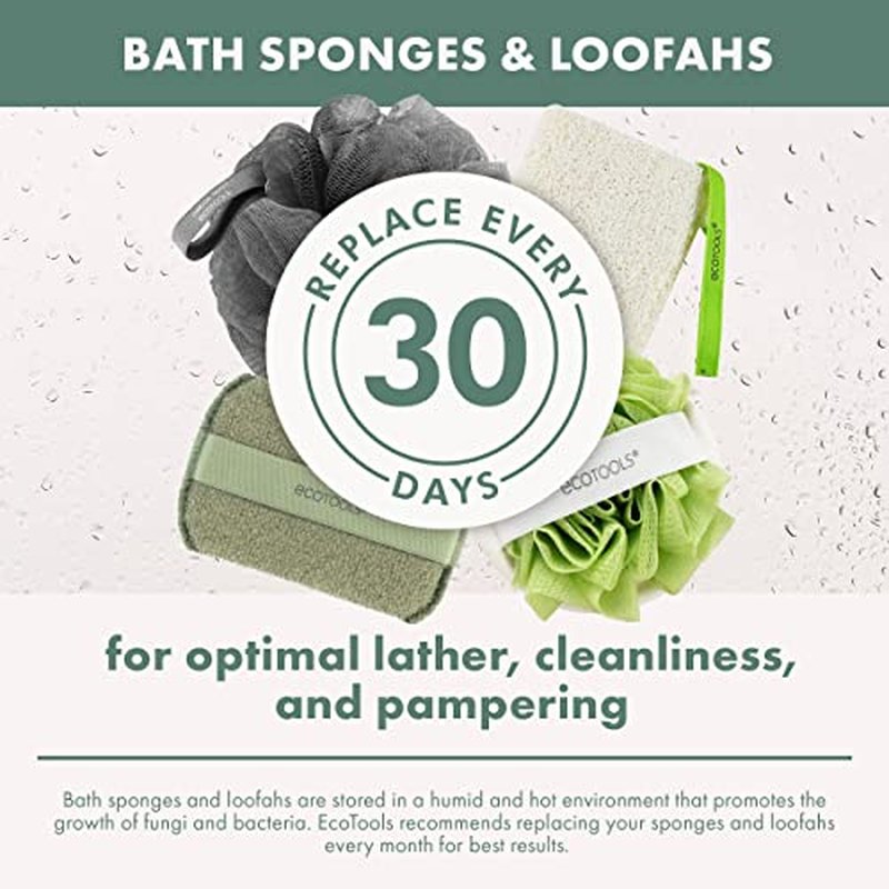 EcoTools Lathering EcoPouf, Soft, Recycled Netting, Sponge-Infused Loofah for The Ultimate Lather, Bath Accessory for Men & Women, Gently Exfoliates, Eco Friendly Bath & Shower Sponge, 6 Count