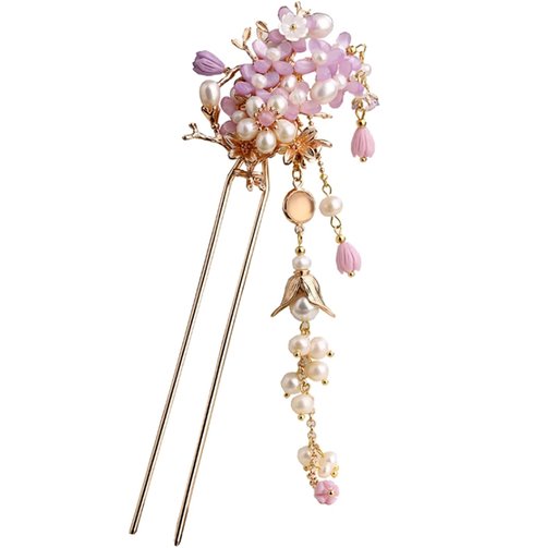 Yuri Hairpin Hair Clasp Sticks Picks Pearl Shell White Crystal Long tassels Hair Accessories For Long Hair Women Wedding Hanfu Cheongsam (white flower)