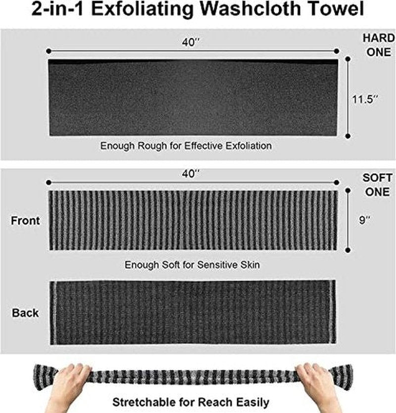 Yiclick Exfoliating Body Scrubber, Back Scrubber for Shower Bath, Japanese Scrub Wash Cloth, Exfoliating Washcloth Towel for Men Women, Body Exfoliator Loofah Luffa Sponge Net Rag Back Washer (Black)