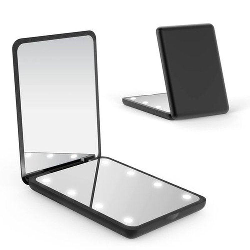 wobsion Small Mirror with Lights,LED Compact Makeup Mirror,1x/3x Mini Travel Mirror with Magnification,Portable Hand Held Mirror for Purse,Pocket,Gifts for Girls,Black