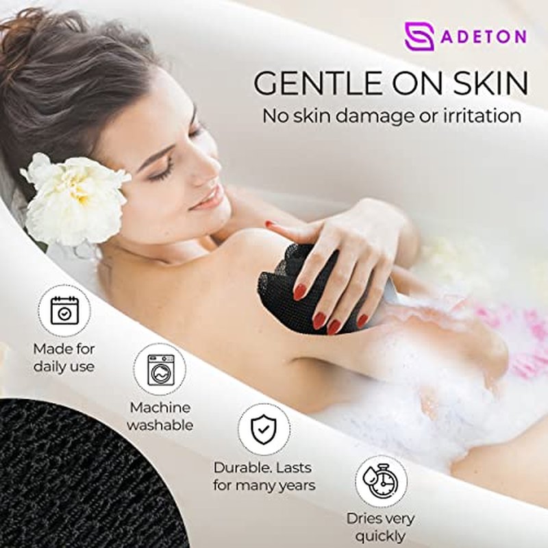 Adeton African Exfoliating Net Sponge, Authentic, Real, Body Scrubber, Long Bath Wash Cloth, Body Exfoliator, Sapo, Shower Accessories, Back Foot Scalp Scrub, Flat Dead Skin Remover Body Wash (Pink)