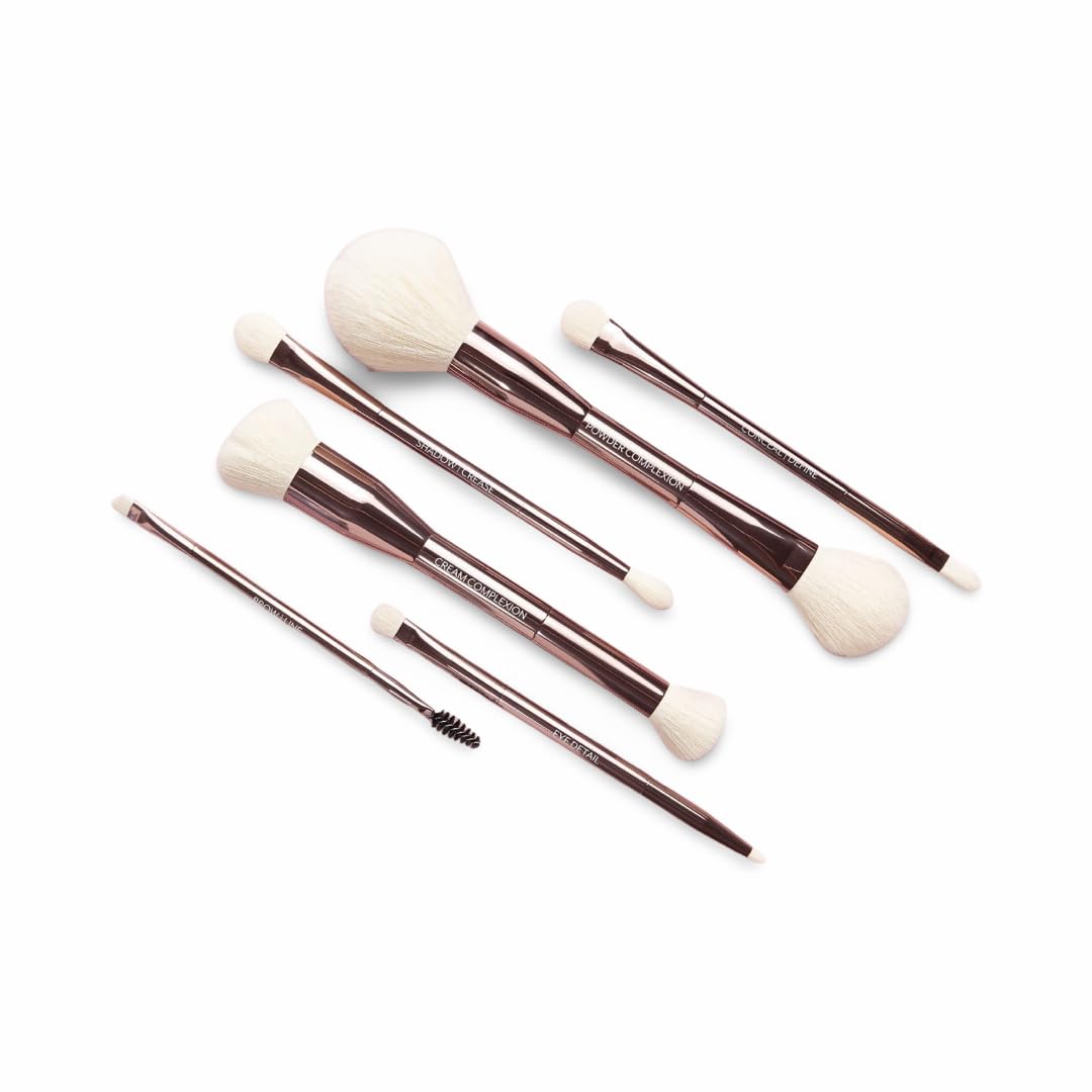 Jenny Patinkin Makeup Brushes, 6 Luxury Dual Ended, Professional & Travel Makeup Brush Set with White Leather Case, 2.5x More Vegan, Soft Bristles for Full Face Flawless Application.