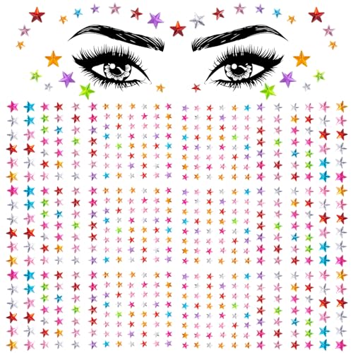 OIIKI 6 Sheets Colorful Star Face Gems Stickers, Eye Rhinestones Makeup Stickers, Women Makeup Jewels, Rave Accessories for Parties, Festival, Daily Use (1sheet/88pcs)
