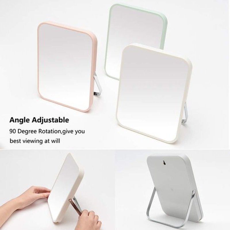 YEAKE Table Desk Vanity Makeup Mirror,8-Inch Portable Folding Mirror with Metal Stand 90°Adjustable Rotation Tavel Make Up Mirror Hanging Bathroom for Shower Shaving(White)