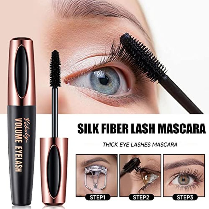 4D Silk Fibers Lashes Mascara,Exquisitely Full,Thickening Softer Fuller Lashes,Waterproof Smudge-proof Thickening Mascara,Long-Lasting No Flaking Natural No Clumping,All Day Exquisitely Full(2 PCS)
