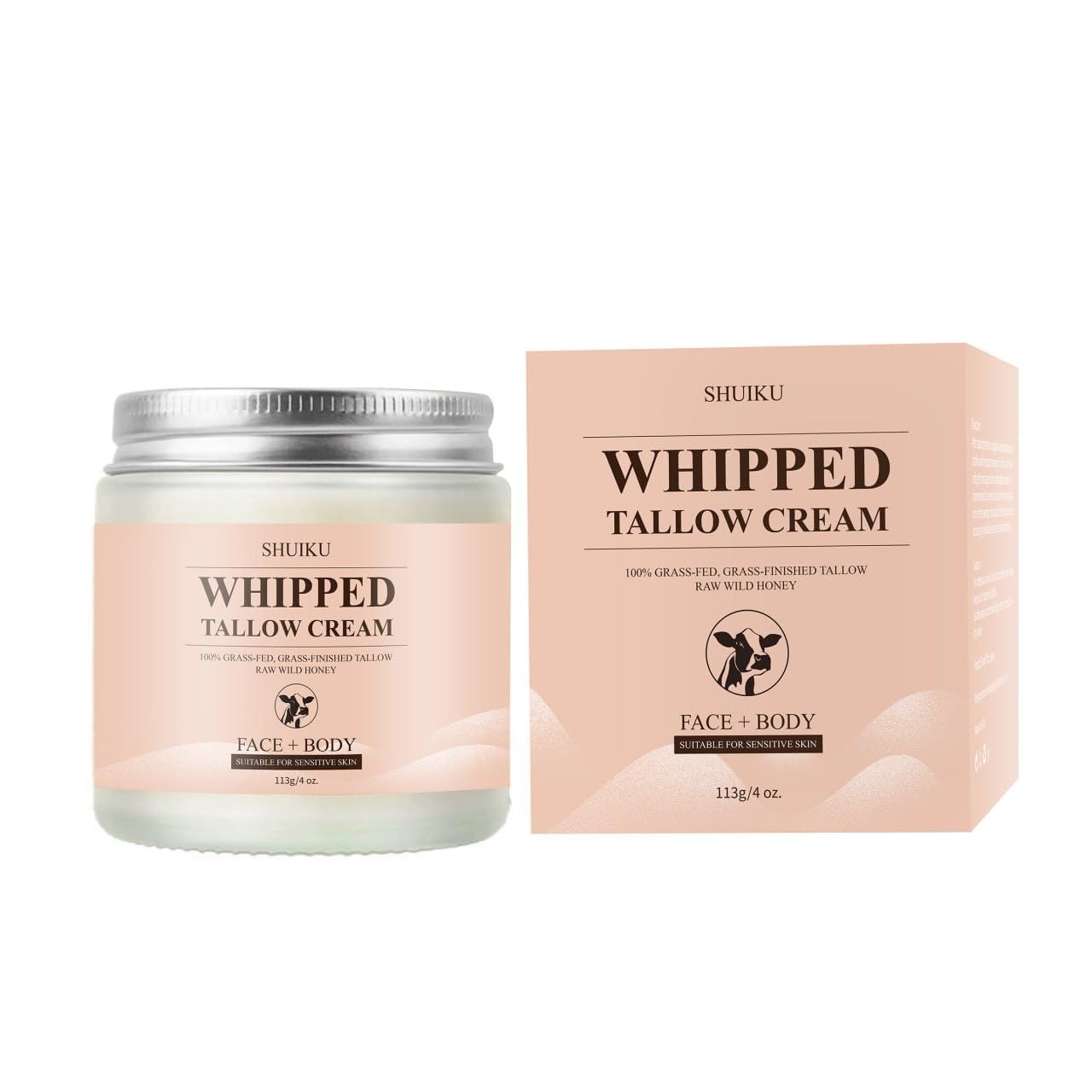 SHUIKU Beef Tallow for Skin – Organic Beef Tallow Balm & Whipped Tallow Moisturizer | Natural Tallow Face & Body Cream, Honey Balm for Nourishing Skincare