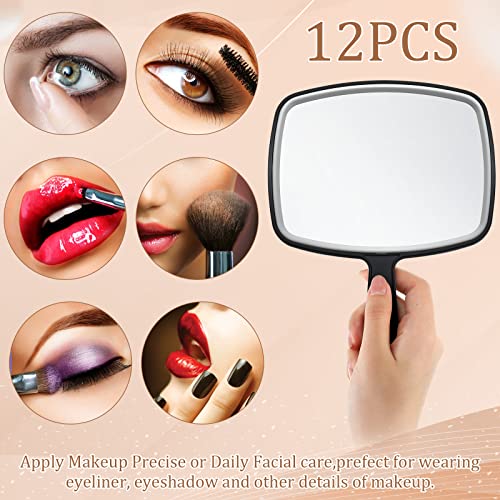 Geetery 12 Pcs Hand Mirror Handheld Cosmetic Mirror with Handle Makeup Mirror Wall Mount for Bathroom Home Barber Salon Travel Portable Beauty School Gift for Women Student 6.69 x 9.45 Inch (Black)