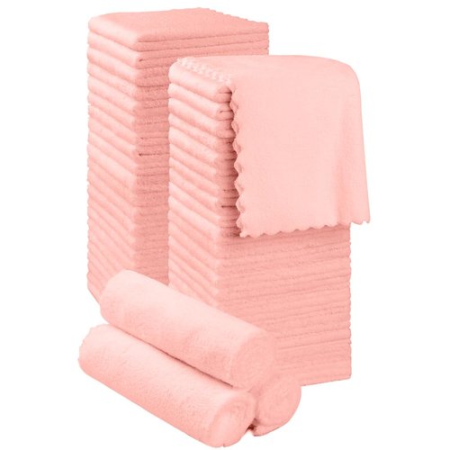 Orighty Ultra Soft Washcloths 48 Pack, Premium Microfiber Towel Sets 12 x 12 inches, Absorbent and Quick Drying Coral Velvet Washcloth, Multi-Purpose Wash Cloths for Bathroom, Hotel, and Gym (Pink)