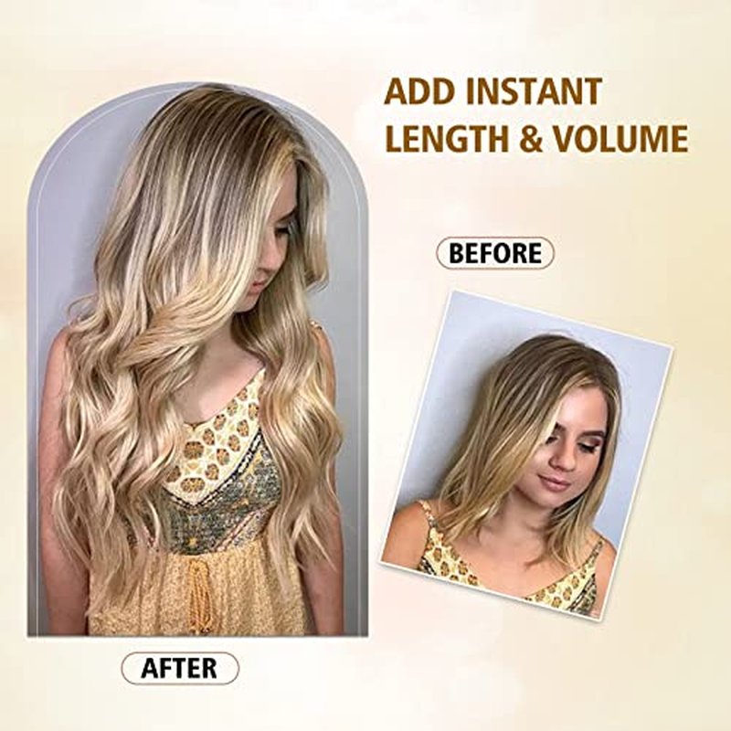 4pcs Highlights Clip in Synthetic Hair Extension for Women Dark Ash Blonde Mixed Bleach Blonde Long Wavy Natural Hairpieces 20 Inch Double Weft Hairpieces Full Head For Women (20INCH, P86/613)