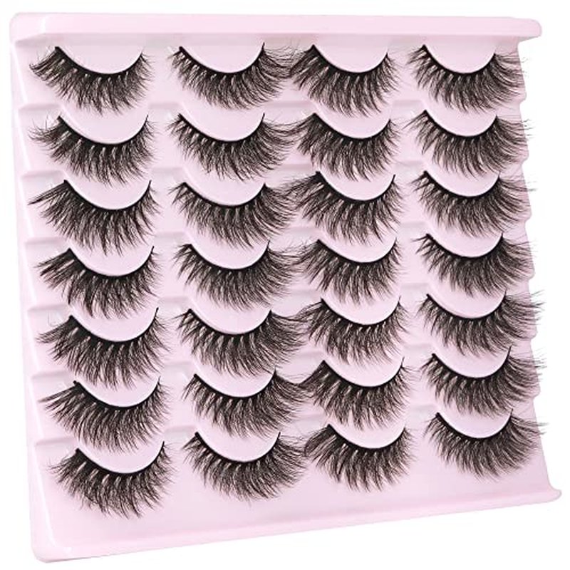 Natural False Eyelashes Cat Eye Lashes Fluffy Mink Lashes Pack Wispy Fake Eyelashes 14 Pairs Strip False Lashes Multipack by TNFVLONEINS