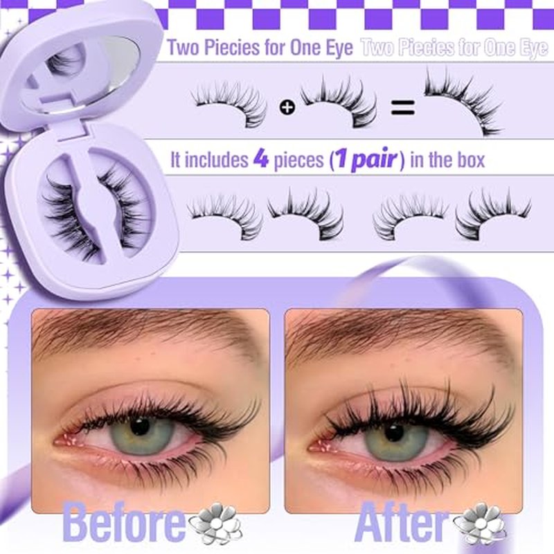 ALICE Magnetic Eyelashes without Eyeliner Natural Reusable Magnetic Lashes Kit with Applicator Anime No Glue Needed Lashes 1 Pairs Manga Magnetic Eyelashes Kit