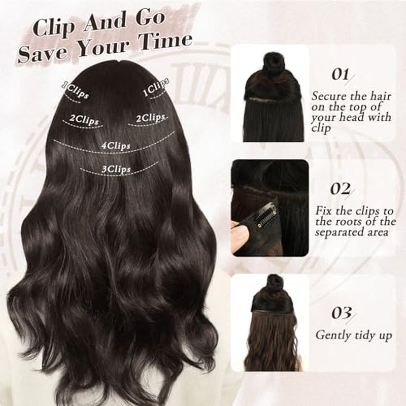 BARSDAR Clip in Hair Extensions for Women - 6PCs Long Wavy Highlight Balayage Hair Extensions Clip in - 20 Inch Full Head Thick Soft Synthetic Clip in Hairpieces Daily- Ash Brown & Blonde