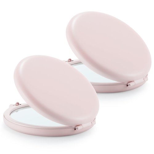 Getinbulk Compact Mirror Bulk, Set of 2 Double-Sided 1X/2X Magnifying Purse Pocket Makeup Mirrors(Round, Pink Marshmallow)