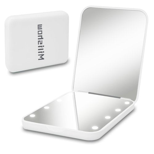 Milishow Compact Mirror, 1x/3x Magnifying LED Pocket Mirror, Small Lighted Travel Makeup Mirror for Purse, Handbag, Folding, Handheld, 2-Sided Mini Mirror with Lights for Women (White 1pack)