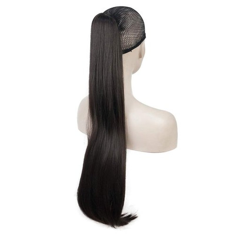 Lydell 24" Long Straight Styled Clip In Claw Ponytail Hairpiece Synthetic Hair Extension with a jaw/claw clip (Dark Brown)