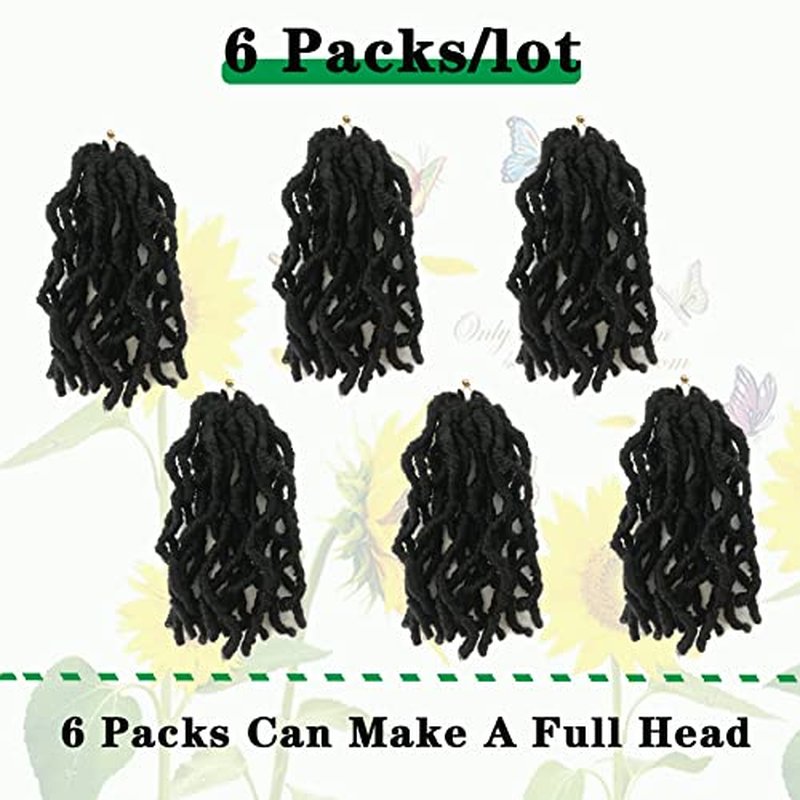 Faux Locs 8 Inch 6 Packs Soft Locs Crochet Hair for Kids, Pre-looped Goddess Locs Braiding Hair New Faux Locs for Black Women(1B#, 6Packs)