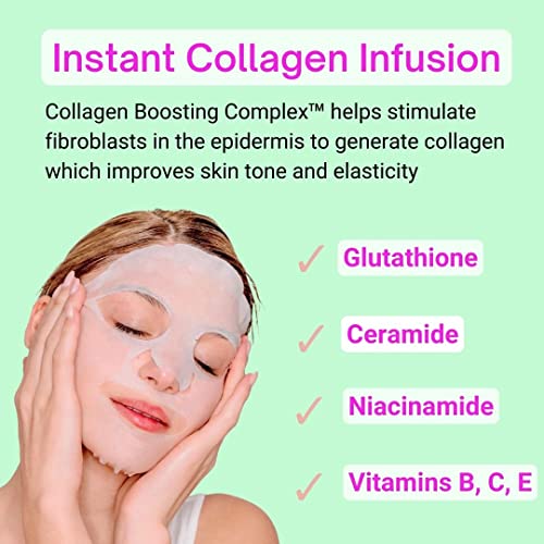 ParadiseGal Anti-Wrinkle Face Masks (10-Pack) Korean Skincare Infused with Collagen, Green Tea, Glutathione, Niacinamide & Ceramide - Hydrating Solution for Smooth, Youthful Skin