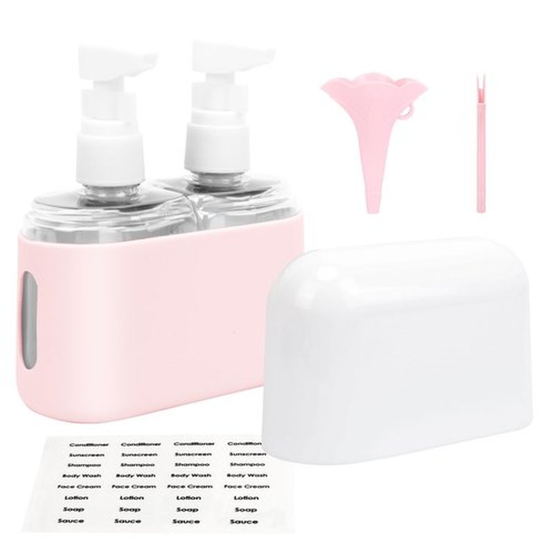 Skycase Travel Bottles, Travel Size Toiletries - Leak Proof Refillable Tsa Approved Travel Bottles, 2 in 1 Travel Containers with Labels and Funnel Airplane Accessories Kits for Lotion Liquid - Pink