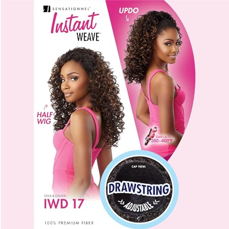 Sensationnel Instant Weave Half wig - IWD 17 synthetic half wig or updo cap with adjustable drawstring for seamless hair blending - IW Drawstring 17 (1 JETBLACK)
