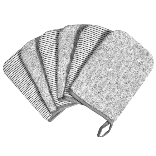 PHOGARY 6 Grey Bath Mitts Washcloths, Small Hand Towels with Hanging Loop, 5"x8" Super Absorbent Soft Coral Fleece Face Towels Kids Teens Adult Body Facial Cloths Machine Washable Cloth for Showering