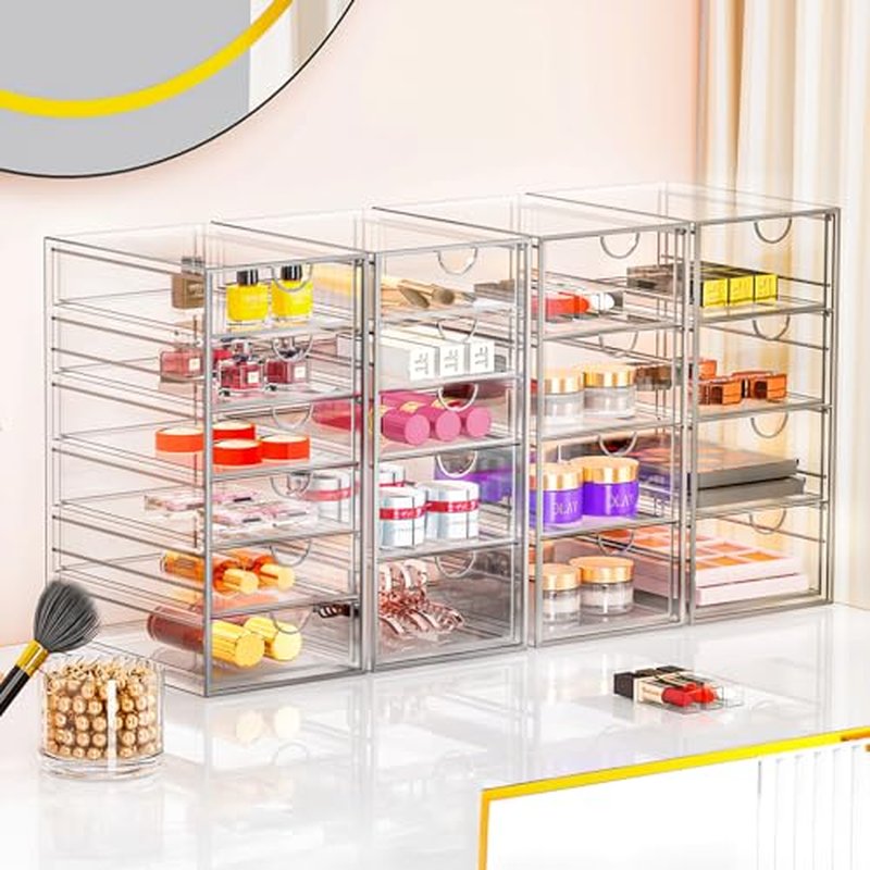 YFXCVSL Acrylic Bathroom Makeup Organizer with 4 Drawers, Desk Organizers, Clear Desk Accessories, Dustproof Drawer Storage for Make Up, Jewelry, Pen, Stationary