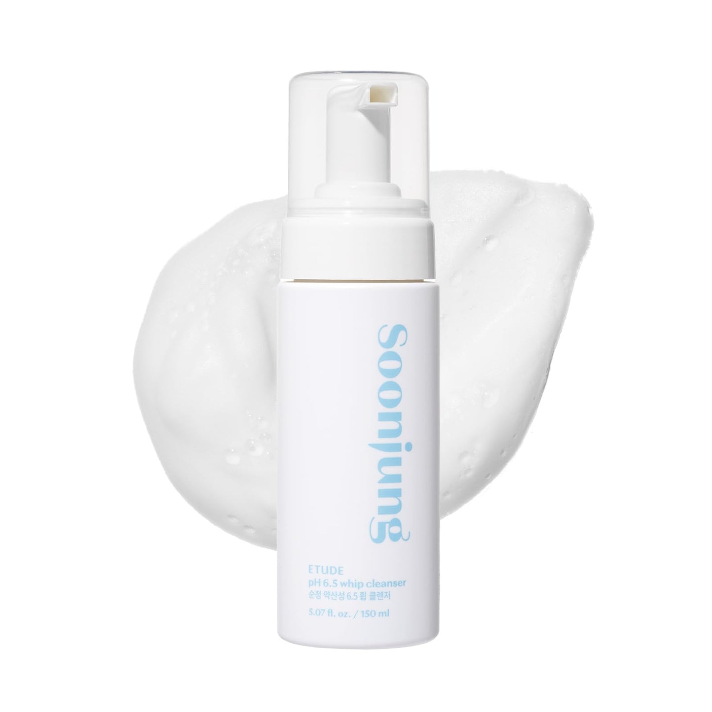ETUDE SoonJung pH 6.5 Whip Cleanser 5.06 fl.oz | Non Comedogenic & Hypoallergenic Soft Bubble Hydrating Facial Cleanser for Sensitive Skin | Low-pH Korean Face Wash | K-Beauty (5.06 fl oz)