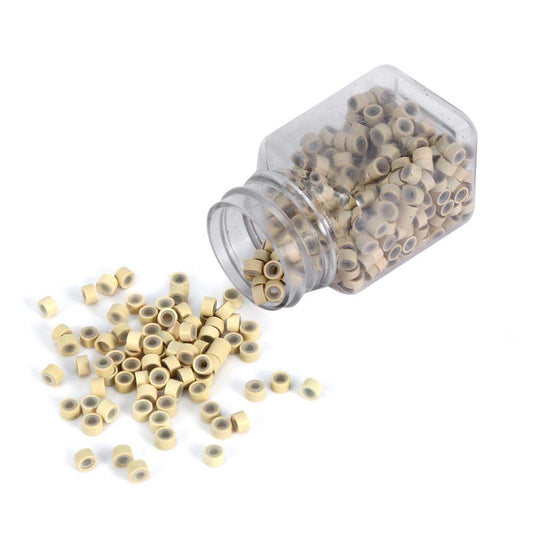 Silicone Micro Link Rings, 1 Bottle/Set 500Pcs 5mm Lined Beads Bead Extension Tool Silicone Lined Micro Beads 5 Colors Optional Silicone Lined Links Beads Linkies for Hair Extensions (Blonde)