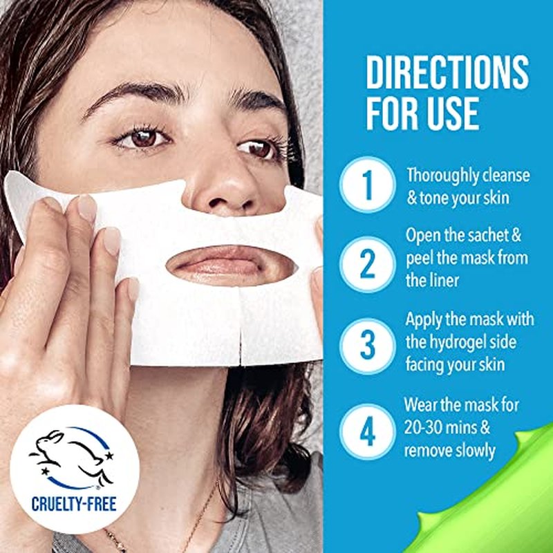 masque BAR Shield & Soothe Hydrogel Facial Mask, Korean Face Sheet Mask, Hydrating Sheet Mask, Calming Moisture Mask with Aloe Vera, Skin Care for Prolonged Use of Safety Face Masks, Pack of 6