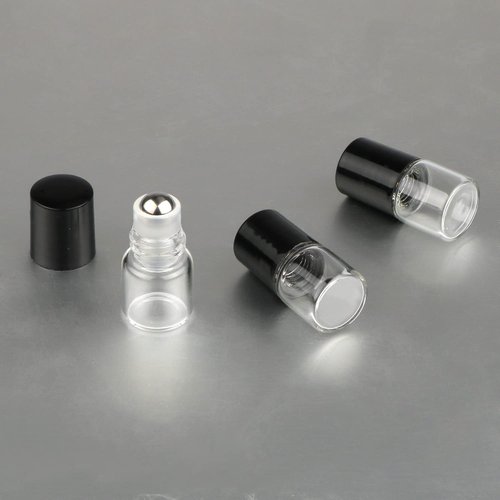 Wresty 25 Pcs Clear Glass Mini Roll On Bottles Empty Essential Oil Roller Ball Bottles Perfume Lip Blam Cosmetic Sample Vials Roller Glass Bottles Container With Black Cap (1ml)