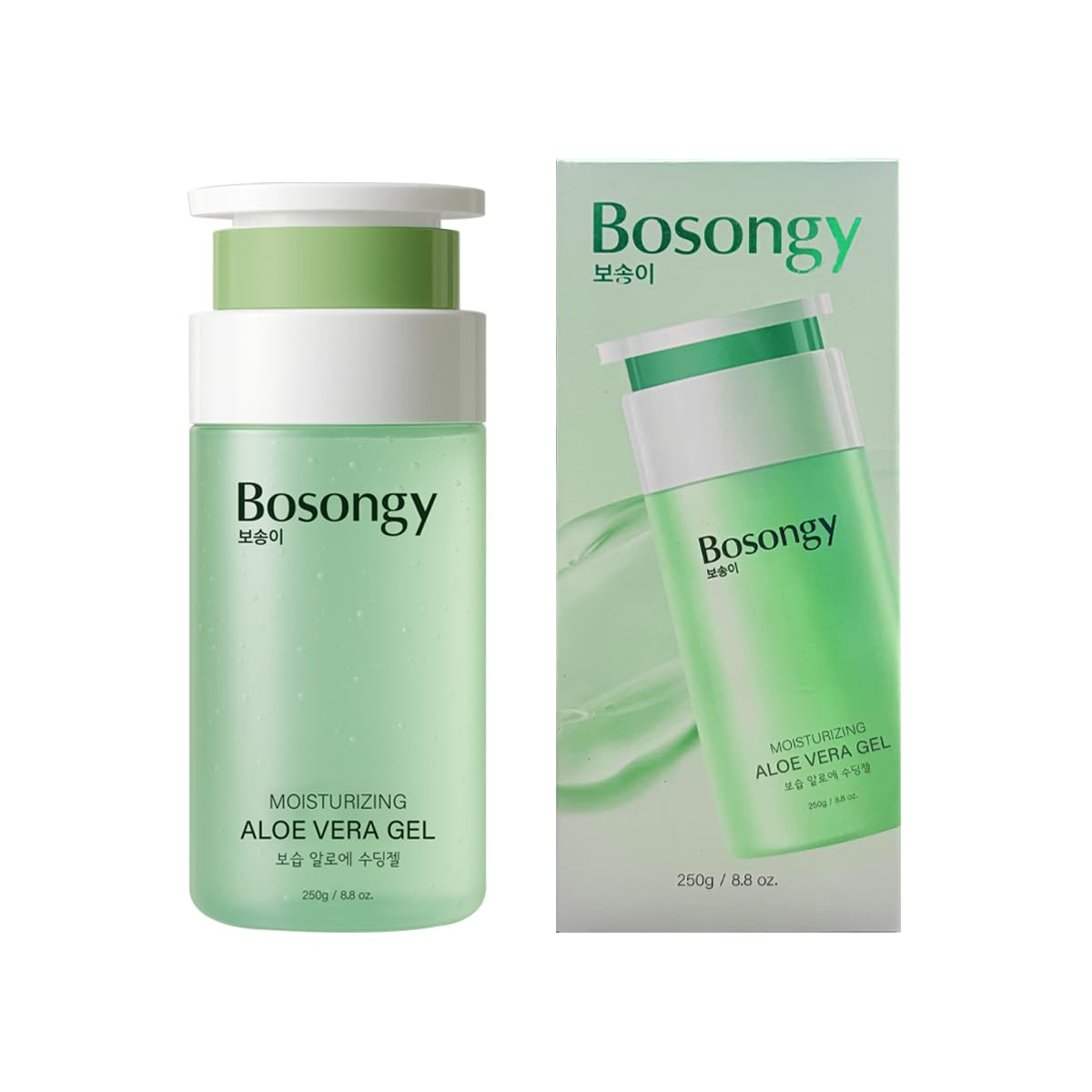 BOSONGY Moisturizing Aloe Vera Gel,Soothing Hydrating Face Body Gel with Pure Aloe Extract, Korean Skincare Green Tea Calms Redness, Repairs After Sun,Refreshes Sensitive Skin (8.8oz