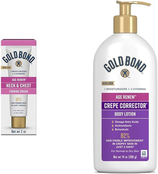 Gold Bond Age Renew Neck & Chest Firming Cream, 2 oz., Clinically Tested Skin Firming Cream & Age Renew Crepe Corrector Body Lotion, Replenishing & Smoothing Formula, 14 oz.
