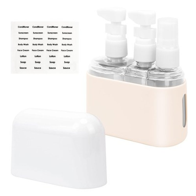 Skycase Travel Bottles, Travel Size Toiletries - Leak Proof Refillable Tsa Approved Travel Bottles, 3 in 1 Travel Containers with Labels Airplane Accessories Kits for Lotion Liquid (Beige)