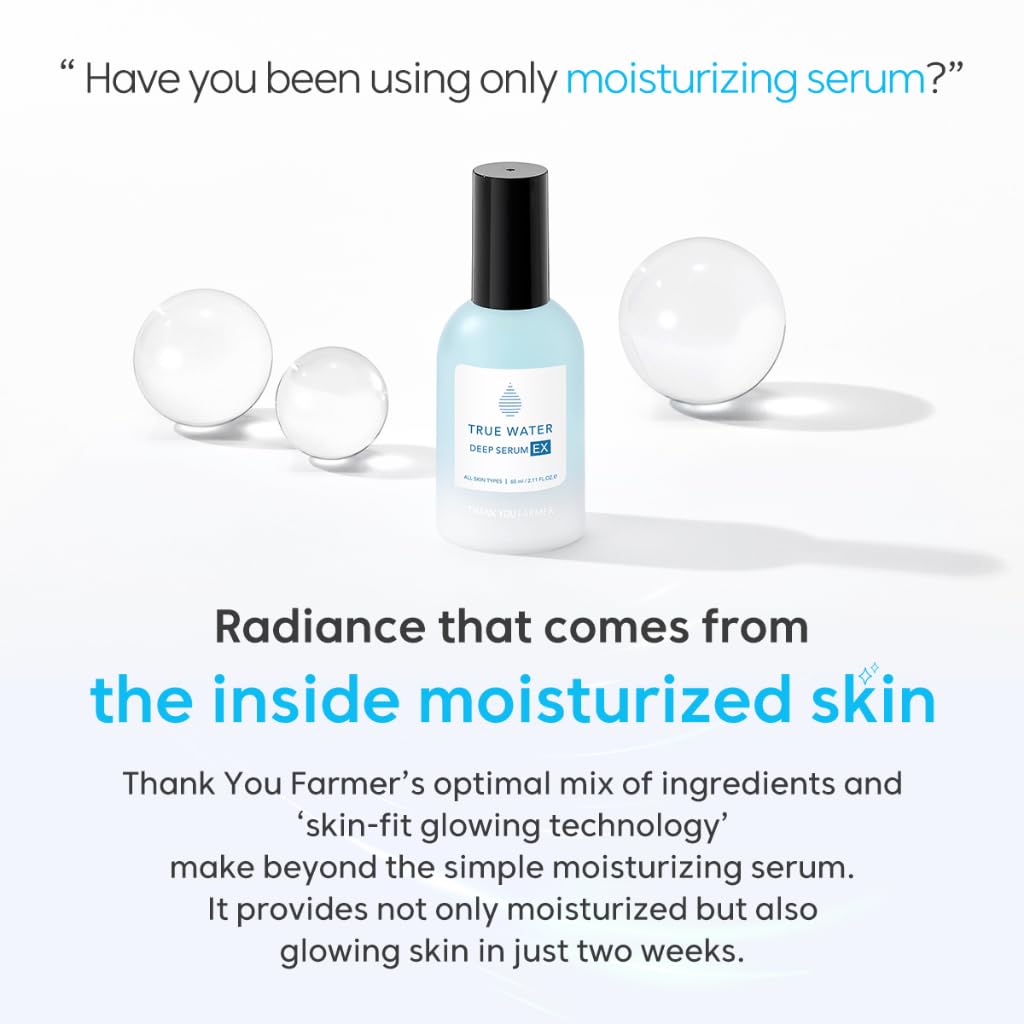 THANKYOU FARMER True Water Deep Serum EX 2.11 Fl Oz (60ml) - Korean Hyaluronic Acid Serum for Face, Phyto Mucin Essence, Hydrating Serum, Korean Serum, Dermatologist-tested