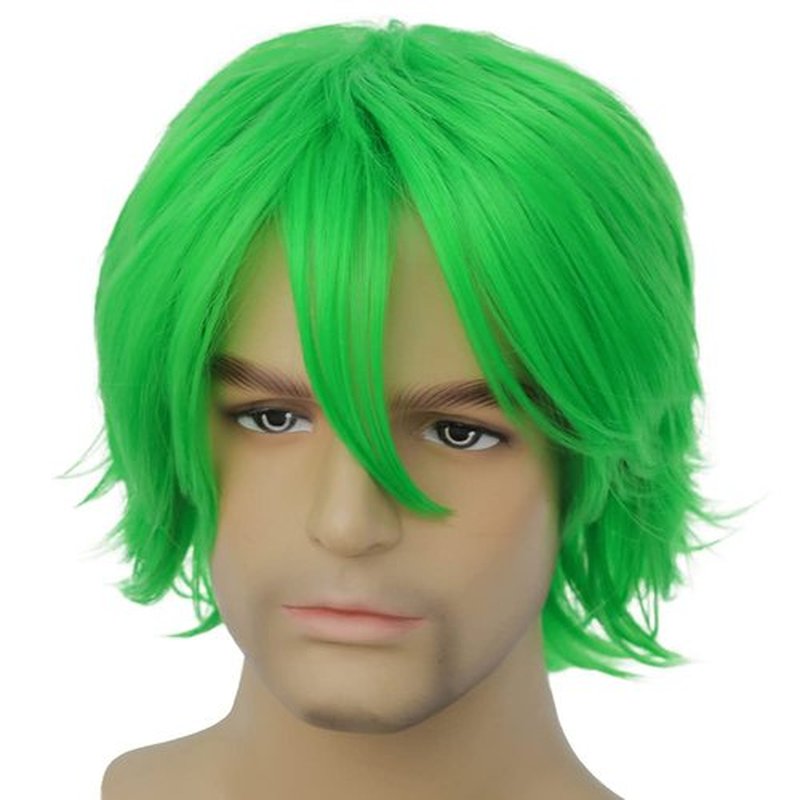 Kaneles Mens Green Wigs Short Straight Synthetic Wigs for Anime Cosplay Halloween Costume Full Wig