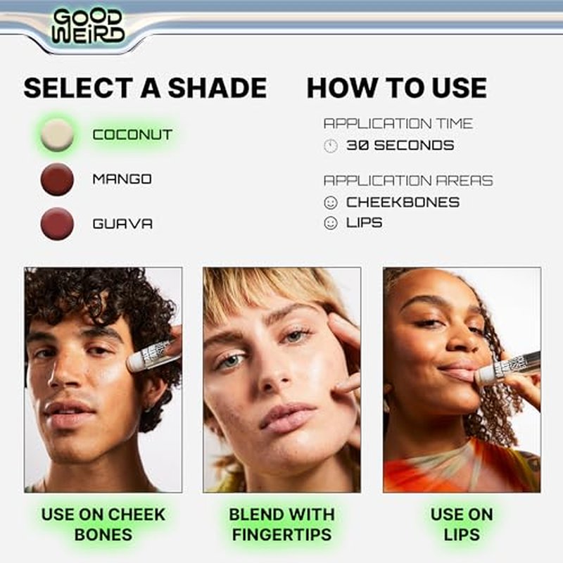 GOOD WEIRD Highlighter: Balmy Weather Blush Stick - Vegan Multi-Stick for Face, Cheeks, and Lips | Dewy Shimmer Glaze, Shea Butter | Cruelty-Free | Be You. It’s Good. |0.15 oz.| GUAVA (Dusty Rose)