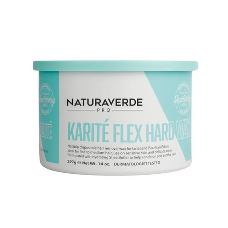 NaturaverdePro Karite Flex Hard Wax, Body and Facial Hair Removal, Brazilian Bikini Wax for Women with Hydrating Shea Butter and Vitamin E - 14 oz