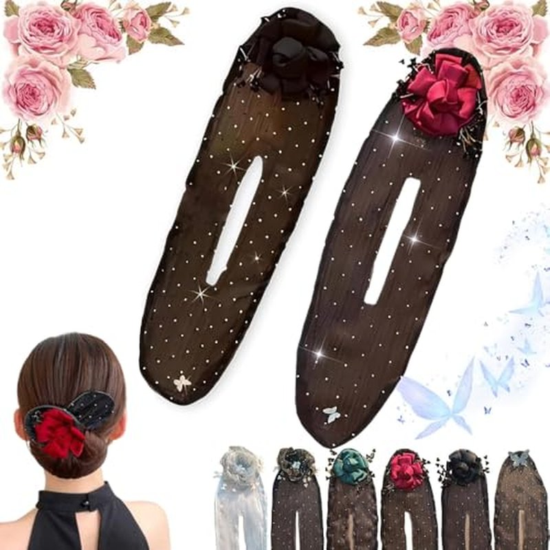 HUIQINGLI Characterh Character Hair Accessories, Insstyle Full Star Flower Hair Accessories, Women Hand Embroidered Flowers Deft Bun, Lazy Hair Curler (2PCS-C)