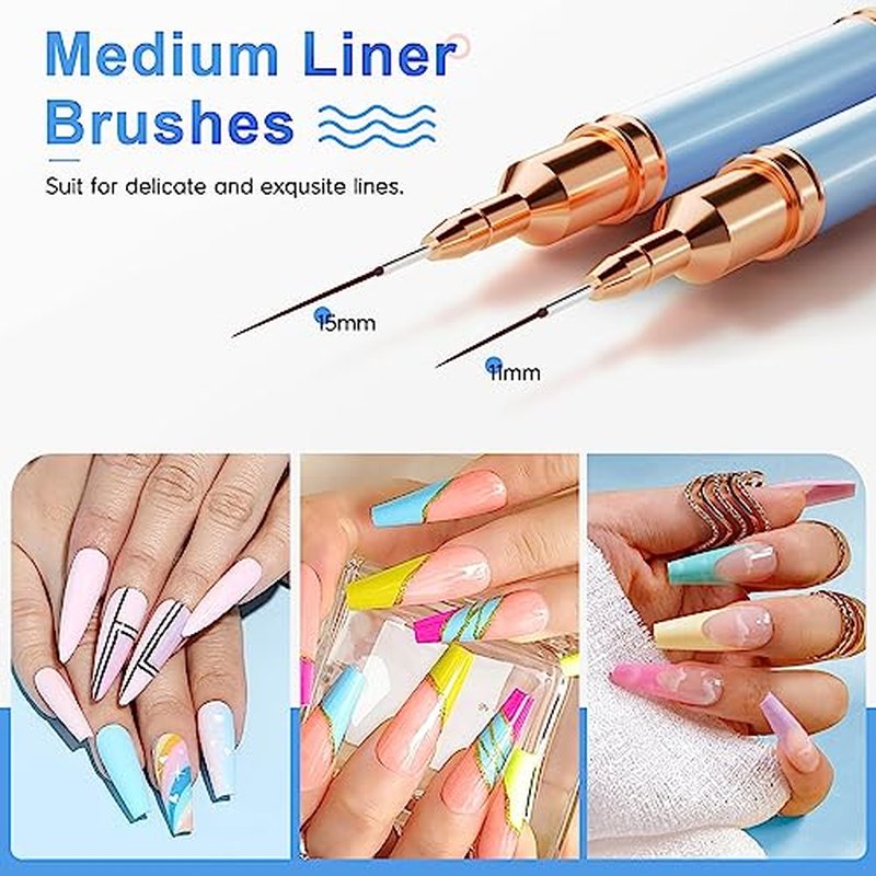 Nail Art Brushes, Double-Ended 10PCS Head Long Nail Art Liner Brushes Nail Design Brushes for Long Lines,Tiny Details,Fine Drawing Nail Brushes for Nail Art,Sizes 5/7/9/10/11/15/20/22/25/30