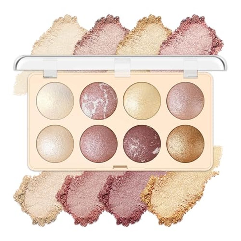 Aaiffey 8 Colors Pink Eyeshadow Primer Shimmer Naked Cream Eyeshadow Powder Palette For Eye Highlighter Makeup Shade Buildable Blendable,Soft Powder,Highly Pigmented,Long Lasting (01#)