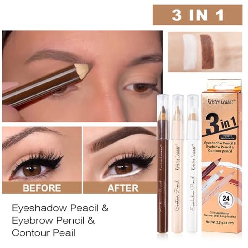 Eyebrow Pencil Eyebrow Lift Highlighting Pencil, Contour Pencil Set Highlighter Stick, Eyeliner, -3 Eye Makeup Pencil Set, Fill & Define Eyebrows, For Women (01# Light Brown)