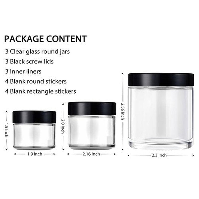 Small Glass Containers with Lids, Tecohouse 4 oz, 2 oz and 1 oz Clear Glass Jars with Lids & Inner Liners, Mini Travel Toiletries Container for Slime, Makeup, Cream, Lotion, Cosmetic - 3 pack