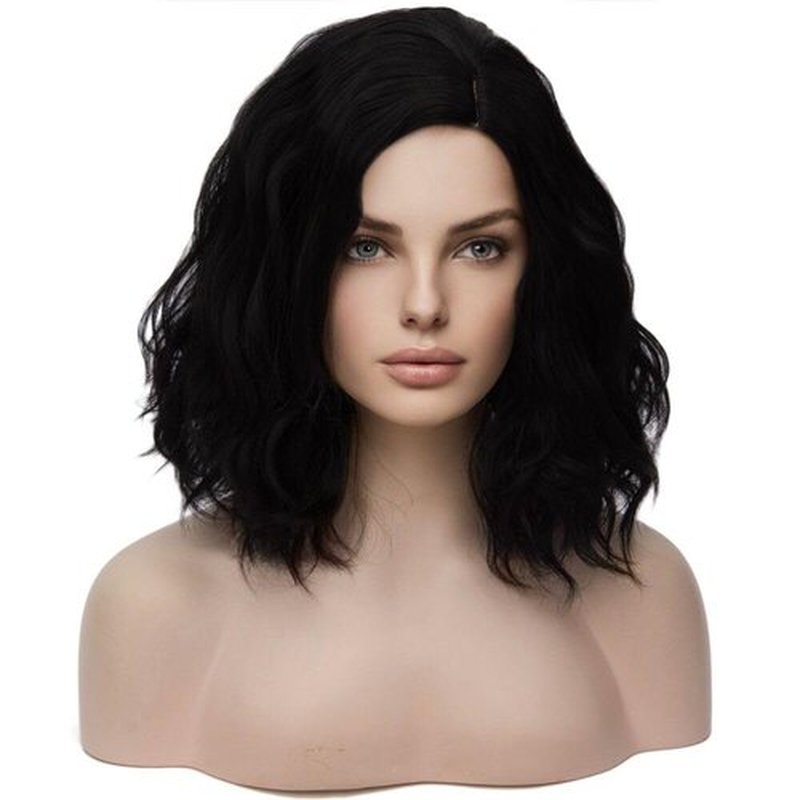 BERON Black Wigs for Women 14" Short Curly Wavy Wig Girls 35 cm Natural Black Shoulder Length Body Wave Halloween Cosplay Daily Party Wigs