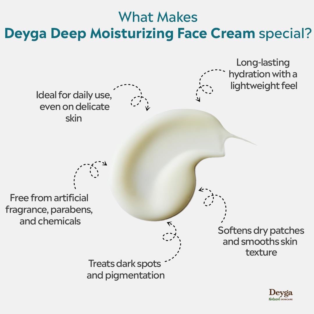 Deyga Deep Moisturising Face Cream – Intensive Hydration for Dry & Sensitive Skin with Marula, Almond & Cardamom – 30g