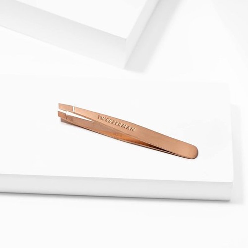Tweezerman Rose Gold Mini Slant Tweezer - Tweezers for Eyebrows, Travel Tweezers for Eyebrows, Facial Hair, Ingrown Hair