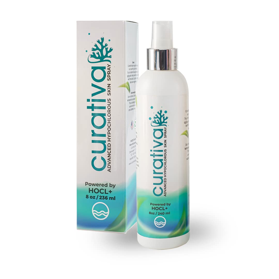 Curativa Bay .02% Hypochlorous Spray, Clear Skin, Most Effective for Total Skin Health. 100% Organic, Made in USA, Produces Great Results. 8 OZ