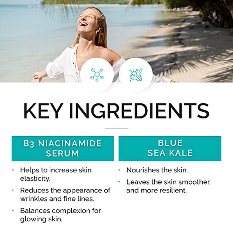 Vitamins and Sea Beauty Blue Sea Kale and Niacinamide Serum for Face, Anti-Aging Firming, Smoothing Face Serum for Minimizing Pores, Oil Control, 2 Fl Oz